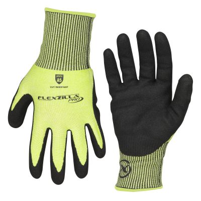 LEGGC160PXL image(0) - Legacy Manufacturing Flexzilla® Pro Cut Resistant Sandy Nitrile Dip Gloves, ANSI Level 5, Black/ZillaGreen™, XL