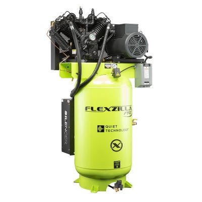 LEGFXS10V080V3-230 image(0) - Flexzilla® Pro Piston Air Compressor with Silencer™, 3-Phase, Stationary, 10 HP, 80 Gallon, 230 Volt, 2-Stage, Vertical, ZillaGreen™
