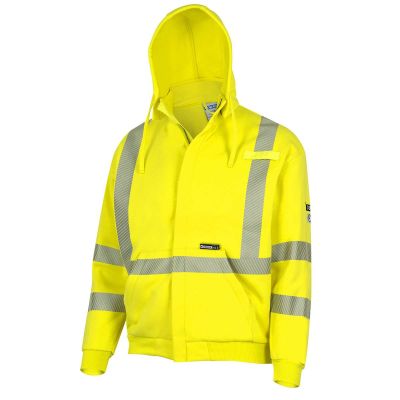 OBRZFC206-2XL image(0) - OBERON Hoodie - Hi-Vis 100% FR/Arc-Rated Heavyweight 12 oz Cotton Fleece - Zipper Closure - Detachable Hood - Hi-Vis Yellow - Size: 2XL