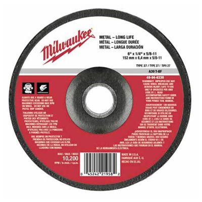 MLW49-94-6330 image(0) - Milwaukee Tool 6" x 1/4" x 5/8-11" Grinding Wheel (Type 27)