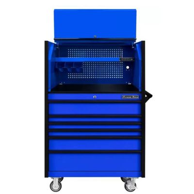 EXTDX4107HRUK image(0) - DX Series 41in W x 25in D Extreme Power Workstation® Hutch and 6 Drawer 25in Deep Roller Cabinet - Blue with Black Drawer Pulls 100-200 lb. Slides