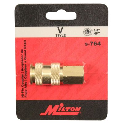 MILS-764 image(0) - Milton Industries HI-Flo V-Style 'A,M,V' 1/4" FNPT Brass Body