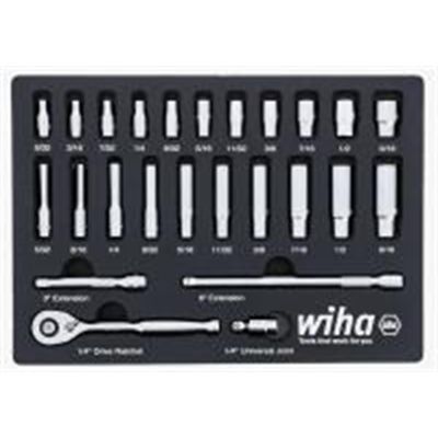WIH33396 image(0) - Set Includes - 11 Standard Sockets 5/32” - 9/16” | 10 Deep Sockets 5/32” - 9/16” | 1/4” Drive Ratchet 72 Tooth | 1/4” Drive Extension Bars 3”, 6” | 1/4” Drive Universal Joint