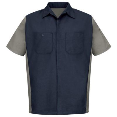 VFISY20NG-SS-L image(0) - Workwear Outfitters Men's Short Sleeve Two-Tone Crew Shirt Navy/Grey, Large