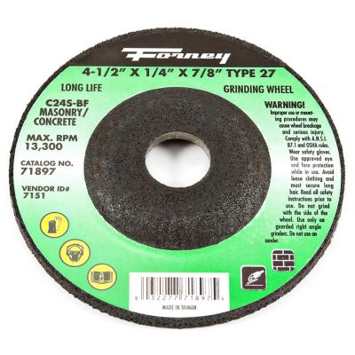 FOR71897 image(0) - Forney Industries Grinding Wheel, Masonry, Type 27, 4-1/2 in x 1/4 in x 7/8 in