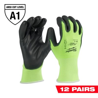 MLW48-73-8912B image(0) - Milwaukee Tool 12 Pair High Visibility Cut Level 1 Polyurethane Dipped Gloves - L
