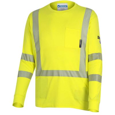 OBRZFI306-L image(0) - OBERON T-Shirt - Hi-Vis 100% FR/Arc-Rated 7 oz Cotton Interlock - Long Sleeves - 2" Tape - Hi-Vis Yellow - Size: L