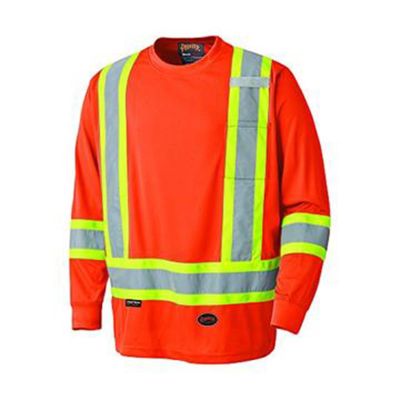 SRWV1051250U-S image(0) - Pioneer Pioneer - Birdseye Long-Sleeved Safety Shirt - Hi-Viz Orange - Size Small