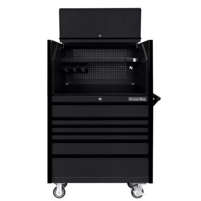 EXTDX4107HRMK image(0) - DX Series 41in W x 25in D Extreme Power Workstation® Hutch and 6 Drawer 25in Deep Roller Cabinet - Matte Black with Black Trim 100-200 lb. Slides
