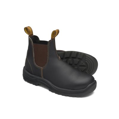 BLU172-090 image(0) - Blundstone Steel Toe Elastic Side Slip-On Boots, Kick Guard, Water Resistant, Stout Brown, AU size 9, US size 10
