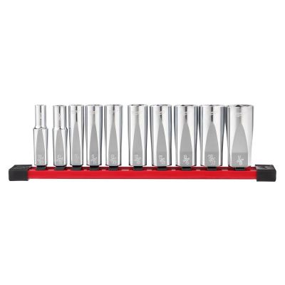 MLW48-22-9405 image(0) - Milwaukee Tool 10pc 3/8" SAE Deep Well Sockets with FOUR FLAT Sides