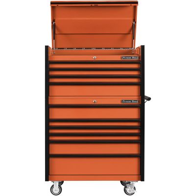 EXTDX4110CROK image(0) - Extreme Tools DX Series 41"W x 25"D 4 Drawer Top Chest & 6 Drawer  Roller Cabinet Combo - Orange, Black Drawer Pulls