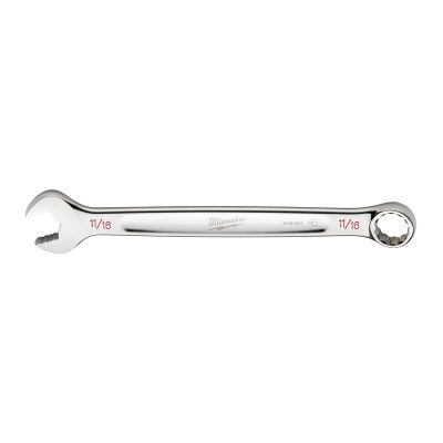 MLW45-96-9422 image(0) - Milwaukee Tool 11/16" SAE Combination Wrench, 12-Point, Steel, Chrome, Ergonomic, I-Beam Handle