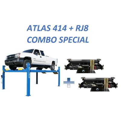 ATEATTD-414-COMBO-FPD image(0) - Atlas Automotive Equipment Atlas Equipment 415 14,000 LB 4-Post Lift + RJ8 Rolling Jacks Combo