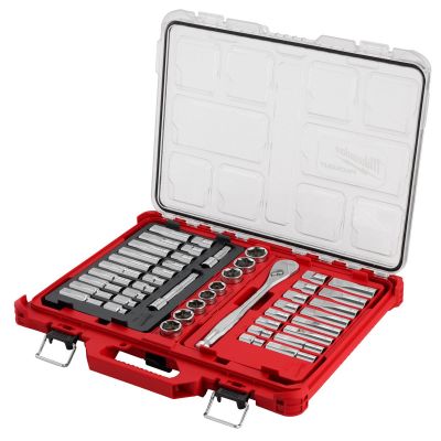 MLW48-22-9487 image(0) - Milwaukee Tool 47pc 1/2" Drive Ratchet & Socket Set with PACKOUT Low-Profile Organizer