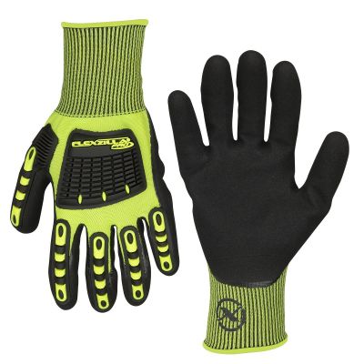 LEGGC161PXL image(0) - Flexzilla® Pro Impact Sandy Nitrile Dip Gloves, Black/ZillaGreen™, XL