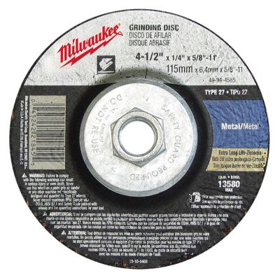 MLW49-94-4525 image(0) - Milwaukee Tool 4-1/2" x 1/8" x 5/8-11" Grinding Wheel (Type 27)