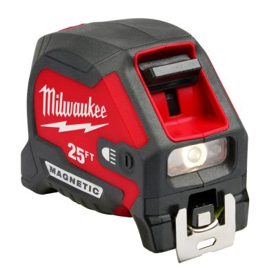 MLW48-22-0428 image(0) - Milwaukee Tool 25ft Compact Wide Blade Magnetic Tape Measure w/ Rechargeable 100L Light
