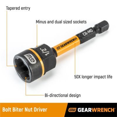 KDT86173 image(0) - GearWrench 1/4"DR BOLT BITER NUT DRIVER 1/4"