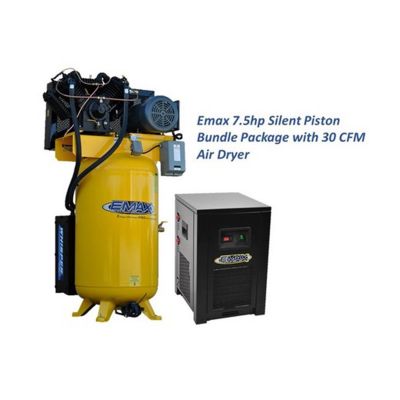 EMXESP07V080V3PK image(0) - EMAX EMAX Silent Industrial Plus 7.5 HP 3 Phase 2-Stage 80 gal.  Compressor with 30 CFM Dryer Bundle-With Pressure Lube Pump