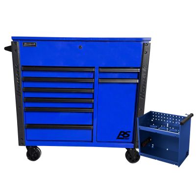 HOMBL06044080 image(0) - Homak Manufacturing 44" 8-Drawer Service Cart w/Power Tool Holder Drawer- Blue