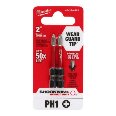 MLW48-32-4961 image(0) - Milwaukee Tool SHOCKWAVE Impact Duty 2" PH1 Bit 2PK