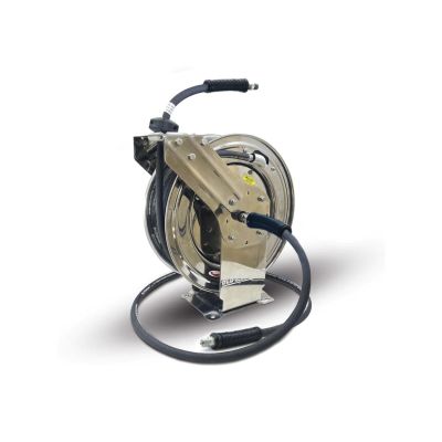 BLBPWRSS3875-NM image(0) - BluBird BluShield 3/8" Retractable Stainless Steel Pressure Washer Hose Reel with Aramid Braided Hose, Non Marking, 6' Lead-in Hose - 75 Feet