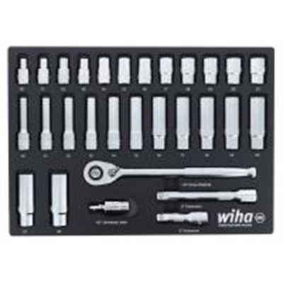 WIH33895 image(0) - Set Includes 12 Standard Sockets 10 - 21mm | 13 Deep Sockets 10 - 22mm | 1/2” Dr. Ratchet 72 Tooth | 1/2” Dr. Extension Bars 3”, 6” | 1/2” Dr. Universal Joint