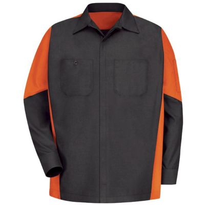 VFISY10CO-RG-S image(0) - Workwear Outfitters Men's Long Sleeve Two-Tone Crew Shirt Charcoal/Orange, Small
