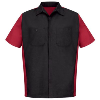 VFISY20BR-SS-M image(0) - Workwear Outfitters Men's Short Sleeve Two-Tone Crew Shirt Black/Red, Medium