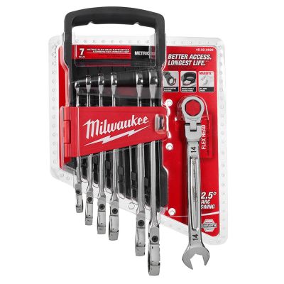 MLW48-22-9529 image(0) - Milwaukee Tool 7pc Metric Flex Head Ratcheting Combination Wrench