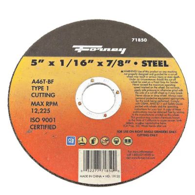 FOR71850-5 image(0) - Forney Industries Cut-Off Wheel, Metal, Type 1, 5 in x 1/16 in x 7/8 in 5 PK