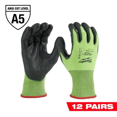 MLW48-73-8954B image(0) - Milwaukee Tool 12 Pair High Visibility Cut Level 5 Polyurethane Dipped Gloves - XXL