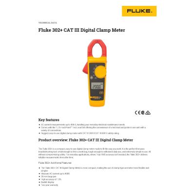 FLU302PLUS image(6) - Fluke F302+ CAT III Digital Clamp Meter 400A AC Clamp