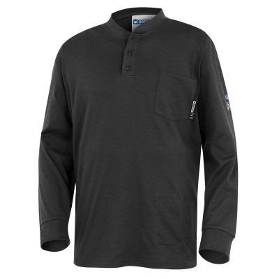 OBRZFI409-M image(0) - OBERON Henley Shirt - 100% FR/Arc-Rated 7 oz Cotton Interlock - Long Sleeves - Navy - Size: M