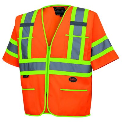 SRWV1023550U-S image(0) - Pioneer Pioneer - Polyester Tricot Sleeved Safety Vest - Hi-Vis Orange - Size Small