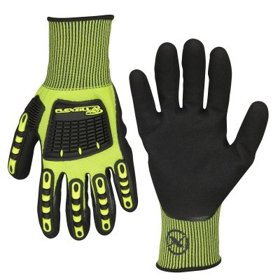 LEGGC161PL image(0) - Legacy Manufacturing Flexzilla® Pro Impact Sandy Nitrile Dip Gloves, Black/ZillaGreen™, L