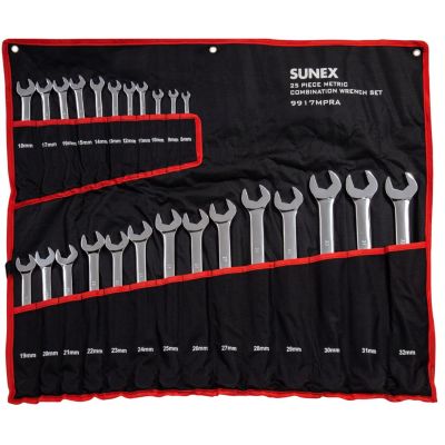 SUN9917MPRA image(0) - Sunex 25 Pc Metric Full Polish V-Groove Combo Wrench Set