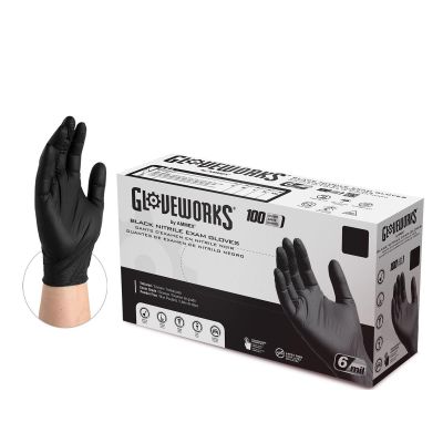 AMXGWBEN44100 image(0) - Gloveworks Black Nitrile PF Exam MD Gloves