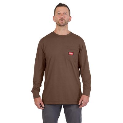 MLW606BR-M image(0) - GRIDIRON Pocket T-Shirt - Long Sleeve Brown M