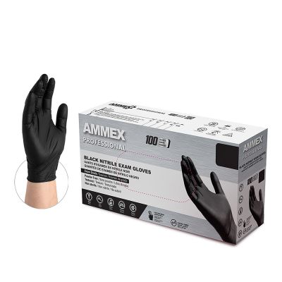 AMXABNPF42100 image(0) - Ammex Corporation AMMEX Black Nitrile PF Exam Gloves, Small