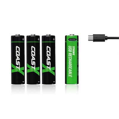 COS31007 image(0) - COAST Products Zithion-X AA Rechargeable Lithium-Ion Batteries with USB-C Port (1.5V, 2400mAh, 4-Pack)