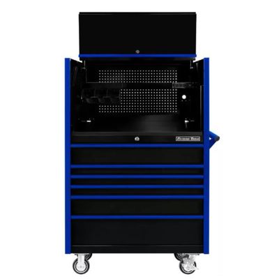 EXTDX4107HRKU image(0) - DX Series 41in W x 25in D Extreme Power Workstation® Hutch and 6 Drawer 25in Deep Roller Cabinet - Black with Blue Drawer Pulls 100-200 lb. Slides