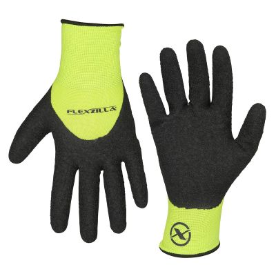 LEGGC241PL image(0) - Flexzilla® Pro 3/4 Crinkle Latex Dip Gloves, Crinkle Latex Palm, Black/ZillaGreen™, L