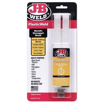 JBW50132 image(0) - J-B Weld 50132 PlasticWeld Quick-Setting Epoxy Syringe - 25 ml.