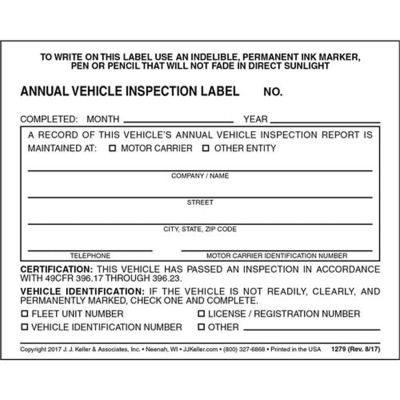 TMRDOTLABELS image(0) - Tire Mechanic's Resource Annual Vehicle Inspection Label - Vinyl w/ Mylar L