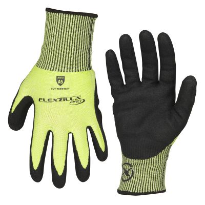 LEGGC160PL image(0) - Legacy Manufacturing Flexzilla® Pro Cut Resistant Sandy Nitrile Dip Gloves, ANSI Level 5, Black/ZillaGreen™, L