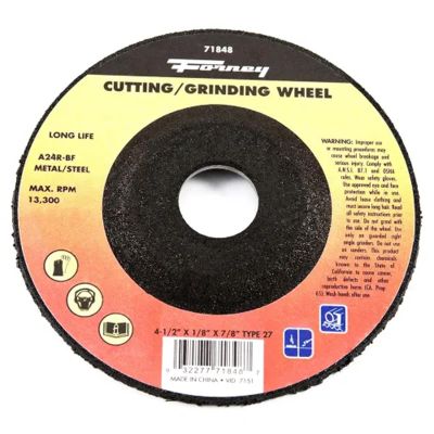 FOR71848-5 image(0) - Forney Industries Cut-Off Wheel, Metal, Type 27, 4-1/2 in x 1/8 in x 7/8 in 5 PK