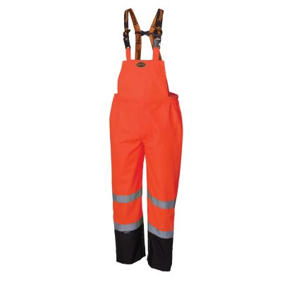 SRWV1200451U-M image(0) - Pioneer Pioneer - 300D Ripstop Waterproof Safety Bib Pant - Hi-Vis Orange - Size Medium