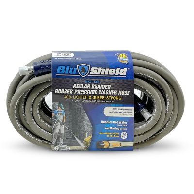 BLBPW3850-CP-NM image(0) - BluShield Aramid Braided 3/8" Rubber Pressure Washer Hose, Non Marking with Quick Connect Coupler Plug, 4100PSI, Heavy Duty, Lightweight - 50 Feet